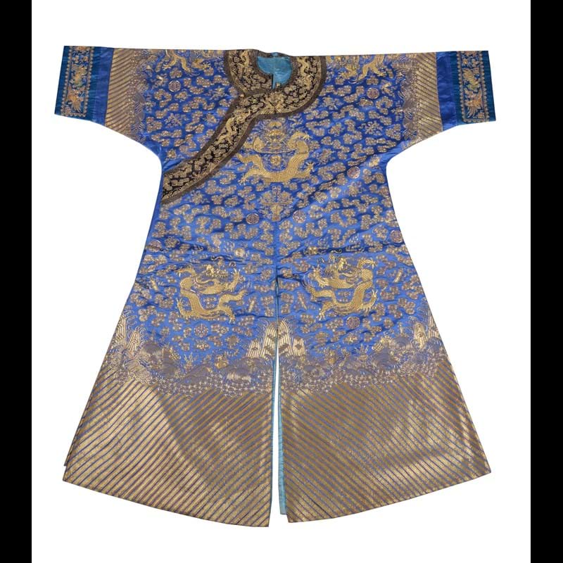 A Chinese blue-ground Mandarin's 'Dragon' robe, Qing Dynasty, late 19th century