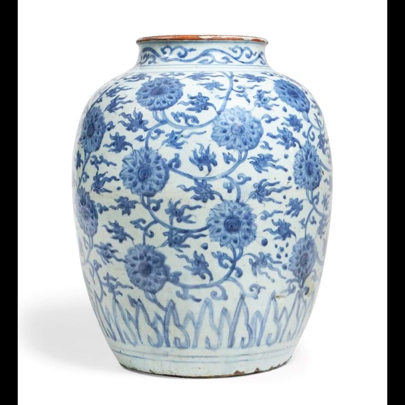 A Chinese Blue And White Lotus Jar, Ming Dynasty, (1368-1644)