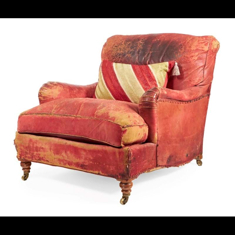 A Red Leather Upholstered Armchair, By Howard & Sons, Late 19th Century