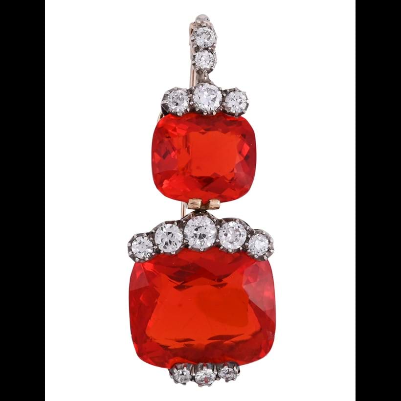Inline Image - Lot 279: A fire opal and diamond brooch/pendant | Est. £2,000-3,000 (+ fees)