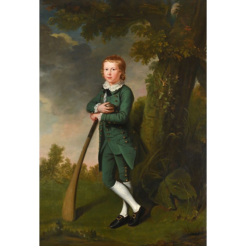 Attributed to Thomas Beach (British 1738 - 1806), ‘Portrait of Herbert Newton Jarrett III as a Boy, Holding a Cricket Bat and Ball’, oil on canvas
