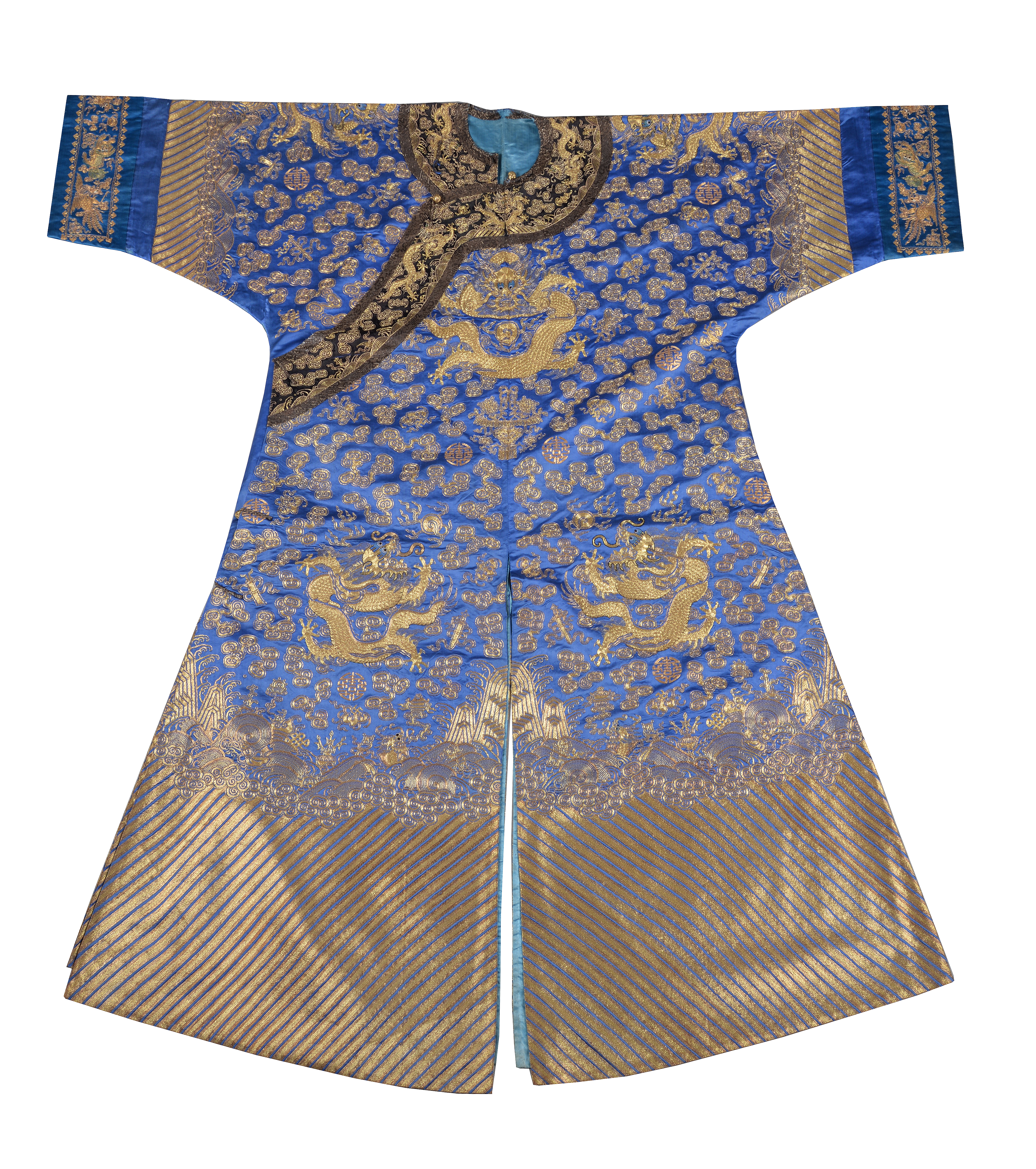 A Chinese blue-ground Mandarin's 'Dragon' robe, Qing Dynasty, late 19th century
