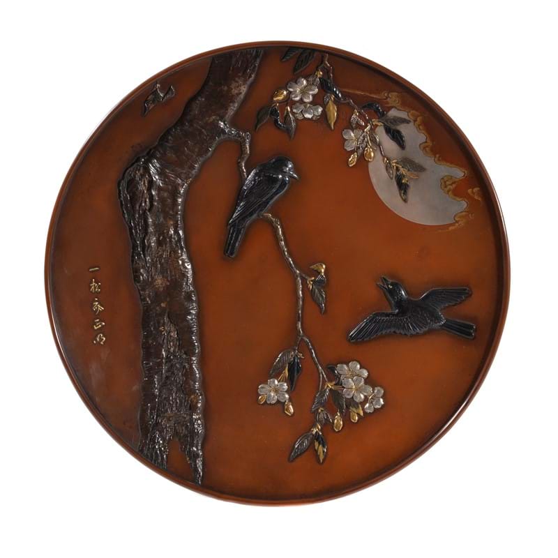 A large Japanese red-bronze dish, Meiji period 