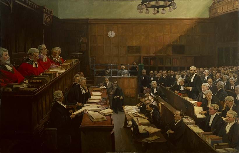 Inline Image - Fig 2: John Lavery, High Treason: The Appeal of Roger Casement. The Court of Criminal Appeal, 17 & 18 July 1916, 1916-1931, 194.5 x 302.5, Government Art Collection.