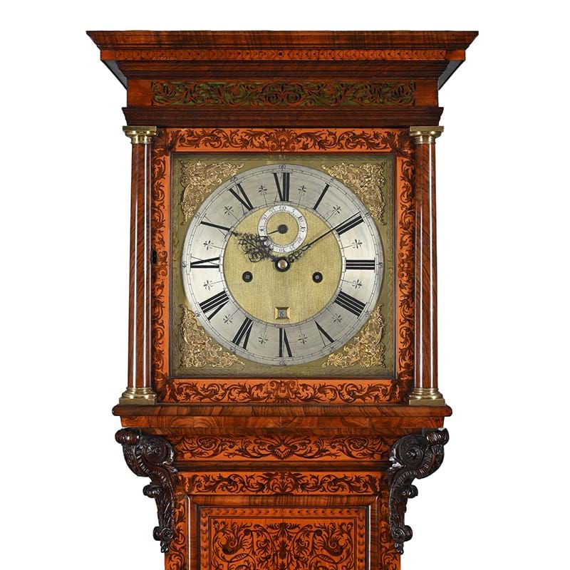 A very fine William III walnut and arabesque marquetry quarter-repeating month-going longcase clock Thomas White, London, the case in the manner of Gerrit Jensen, circa 1695