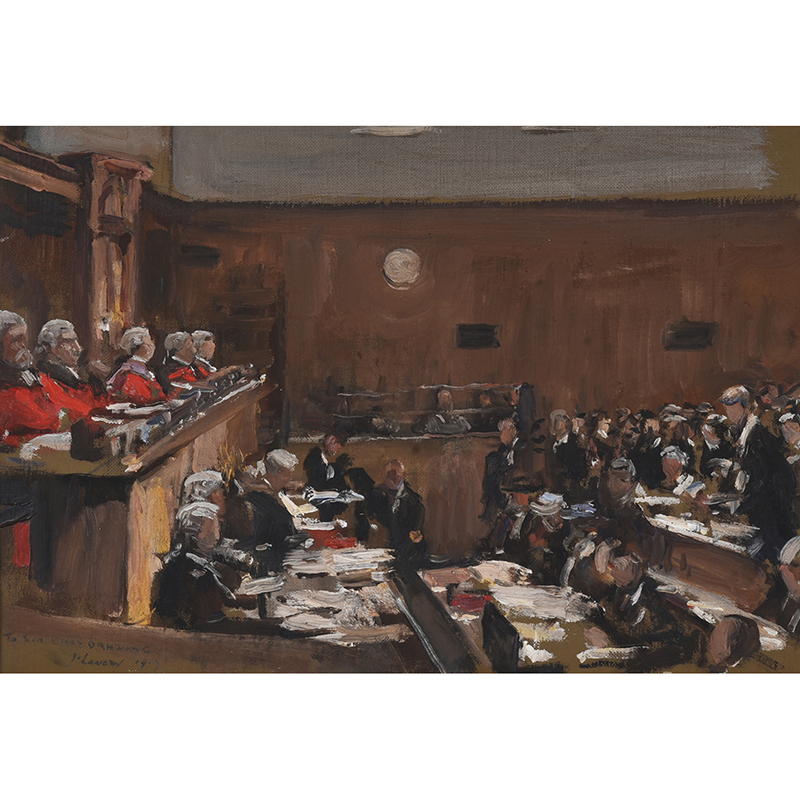 Sir John Lavery (Irish 1856-1941) Original sketch for 'The Hearing Of The Appeal Of Sir Roger Casement' signed, dated 1917