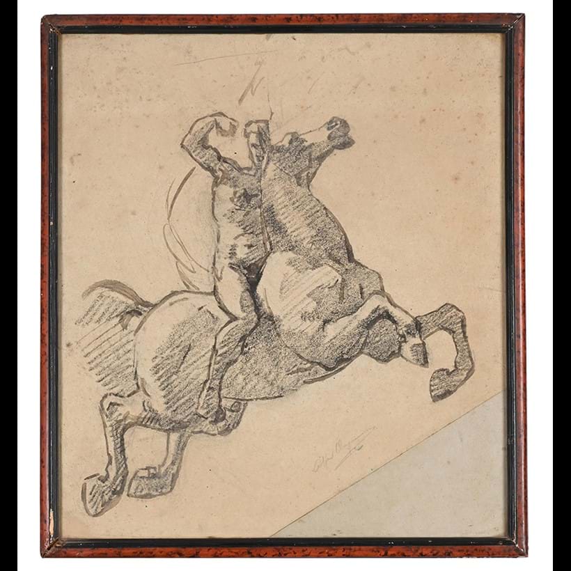 Inline Image - Lot 92: Alfred Cluysenaar (Belgian 1837-1902), 'Study for a Horseman of the Apocalypse', Charcoal and wash on paper, cut-down | Est. £150-250 (+ fees)