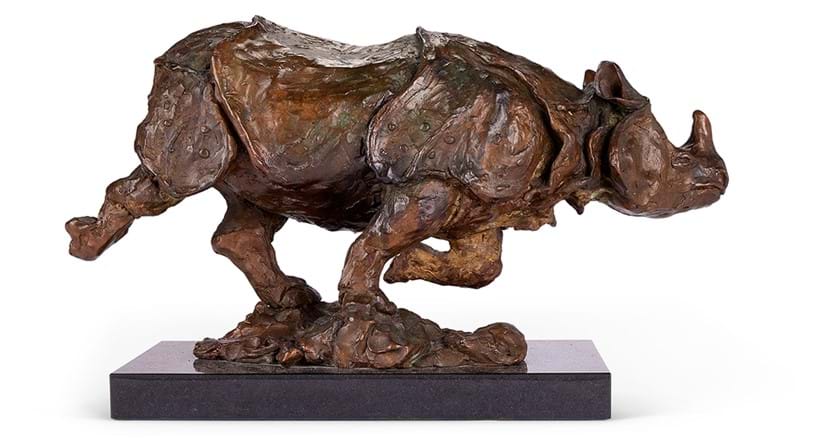 Inline Image - Lot 37: λ Annette Lynton Mason (British, B. 1953), 'Asian Rhino', Bronze | Est. £800-1,200 (+ fees)