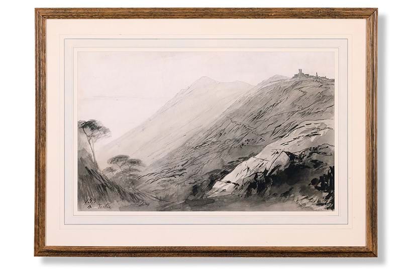 Inline Image - Lot 245: Edward Lear (British 1812-1888), 'Turbia (La Turbie), South Eastern France', Pen and grey wash | Est. £ 2,500-3,500 (+ fees)