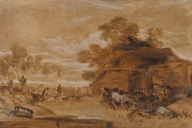 Inline Image - Lot 84: Joseph Mallord William Turner, R.A. (British 1775-1851), 'The Straw Yard', Oil on paper | Est. £100,000-150,000 (+ fees)