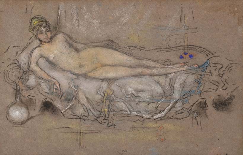 Inline Image - Lot 140: James Abbott Mcneill Whistler (American 1834- 1903), 'Nude Model Reclining (M.1606)', Chalk and pastel on brown paper | Est. £80,000-120,000