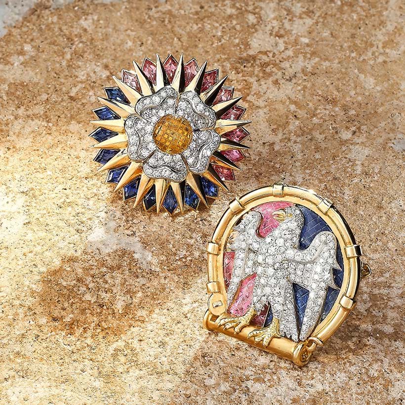 Inline Image - Lot 119: Cartier, the 'Eltham Palace' diamond and gem set brooches, circa 1935 and later