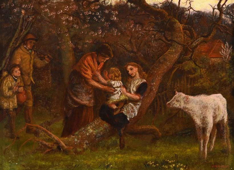 Inline Image - Lot 146: Arthur Hughes (British 1832-1915), 'Study for 'Evening'', Oil on board | Est. £1,500-2,500 (+ fees)