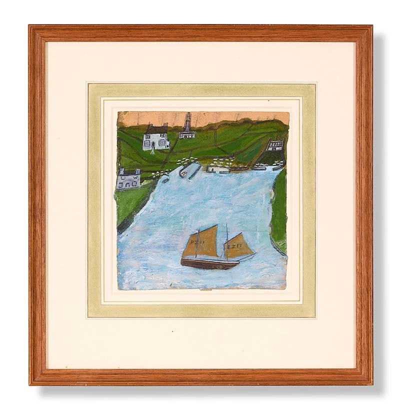 Inline Image - Lot 118: Alfred Wallis (British 1855-1942), 'Penzance Fishing Boat Near The Coast', Pencil and oil on card | Sold for £68,950