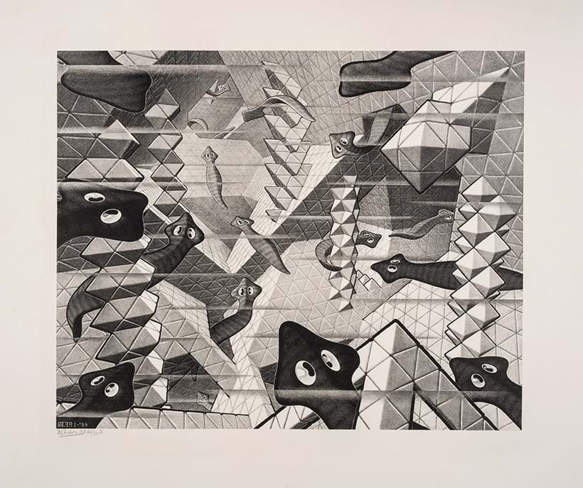 Inline Image - Lot 215: Maurits Cornelis Escher (1898-1972), ‘Flatworms (Bool 431)’, Lithograph, 1959, a fine richly inked impression, signed in pencil, numbered from the second edition of 53 | Est. £8,000-12,000 (+ fees)