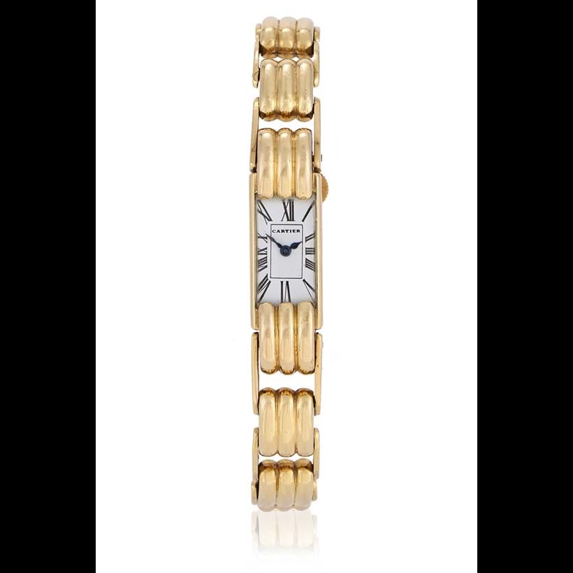 Inline Image - Lot 140: Cartier a gold bracelet watch, no. 22873 32477 | Sold for £5,040