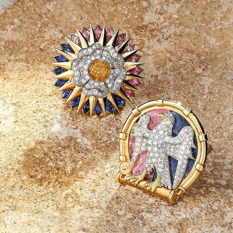 Inline Image - Lot 119: Cartier, the 'Eltham Palace' diamond and gem set brooches, circa 1935 and later | Sold for £23,940
