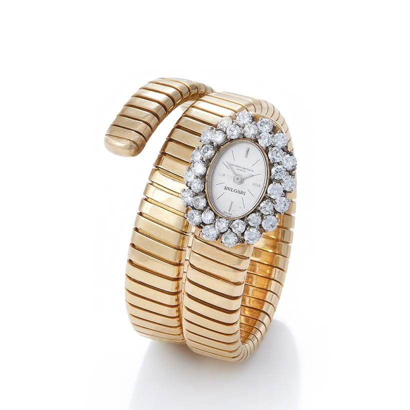 Inline Image - Lot 134: Bulgari and Vacheron Constantin, a diamond set 'Tubogas Serpenti' bracelet watch circa 1970 | Sold for £22,680