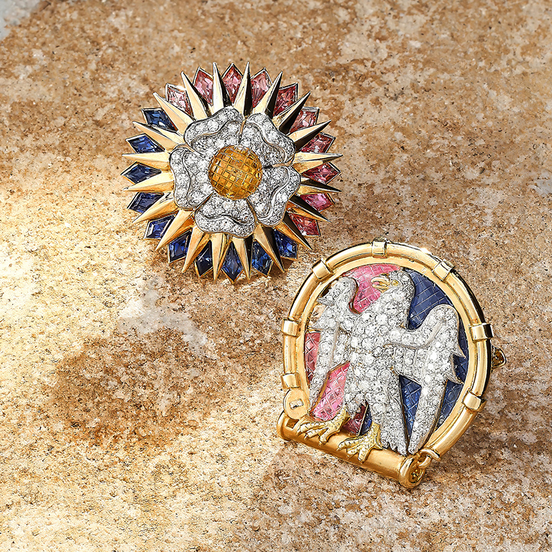 Cartier, the 'Eltham Palace' diamond and gem set brooches circa 1935 and later