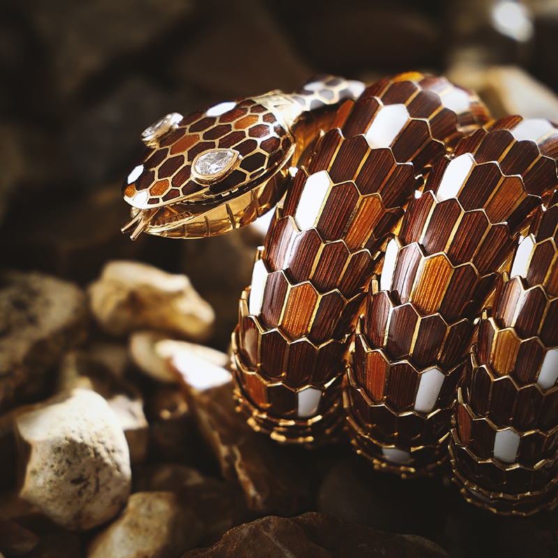 Bulgari, an enamel and diamond 'Serpenti' bracelet watch circa 1965