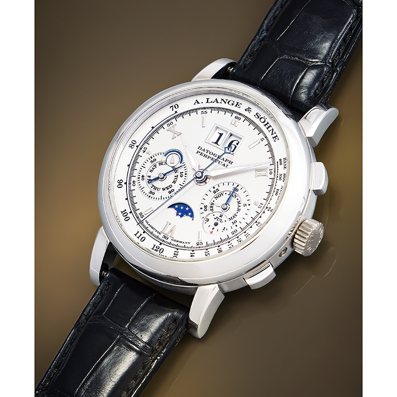 Lange & Söhne, Datograph, a platinum perpetual calendar chronograph wristwatch with moonphase, circa 2009