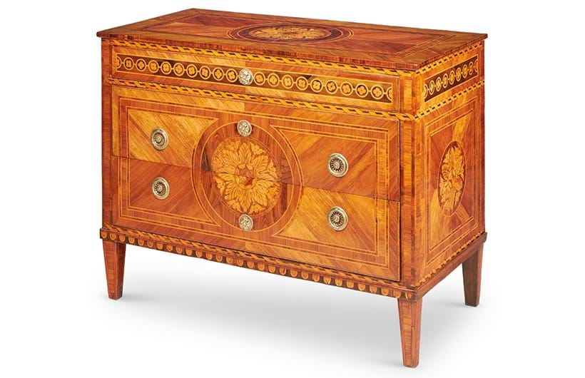 Inline Image - Lot 148: A North Italian walnut, tulipwood, olivewood and marquetry commode in the manner of Giuseppe Maggiolini, late 18th century | Est. £5,000-8,000 (+ fees)