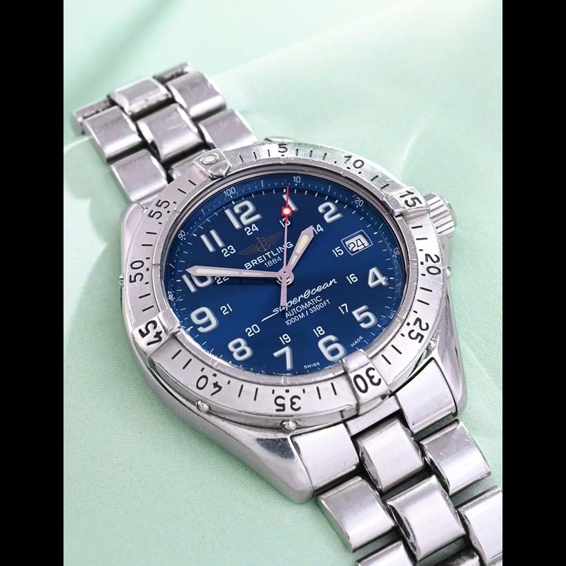 Inline Image - Lot 273: Breitling, Superocean, Ref. A17340, a stainless steel bracelet watch with date, No. 218017, circa 2000 | Est. £800-1,200 (+ fees)