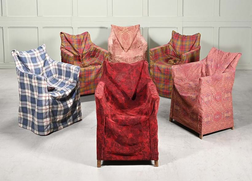 Inline Image - A set of six Mulberry at Home directors' chairs, with Monks hood loose covers in various fabrics made especially for Roger's Michelin starred restaurant at Charlton House | Est. £300-500 (+ fees)