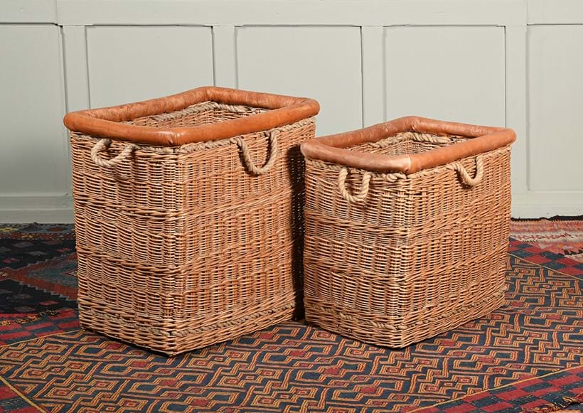 Inline Image - Lot 234: Two similar large wicker Mulberry Home 'Balloon' log baskets. Somerset being the home of English willow and wicker- work, Roger came up with the idea of using these capacious baskets, normally used for hot air balloons, for logs or sporting equipment | Est. £300-500 (+ fees)