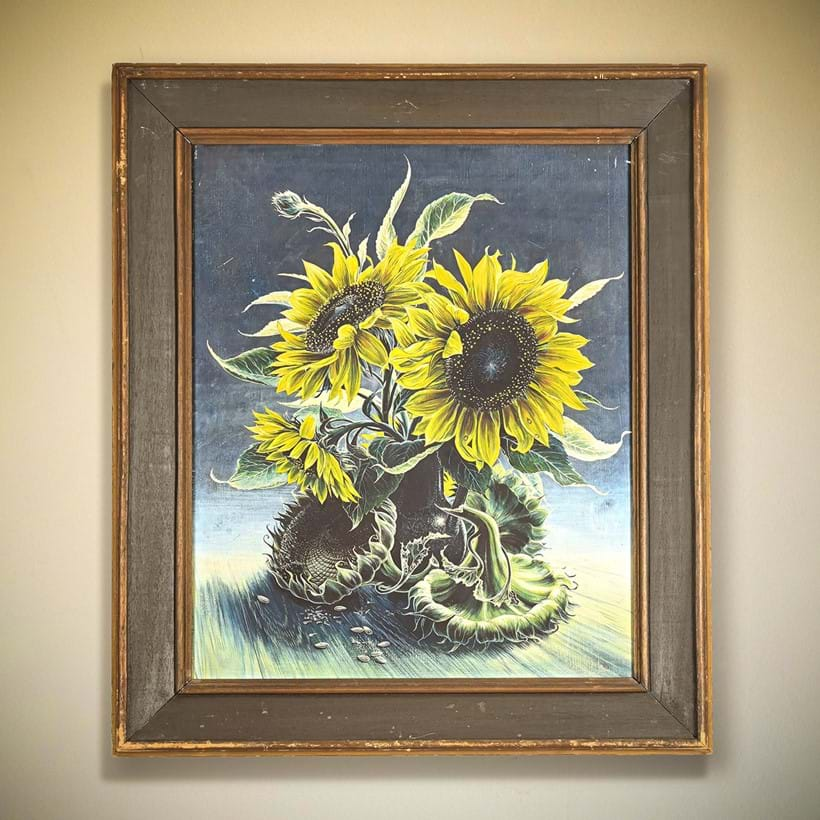 Inline Image - Lot 107: λ Stuart Armfield (British 1916-2000), 'Sunflowers', Tempera on board | Est. £200-400 (+ fees)