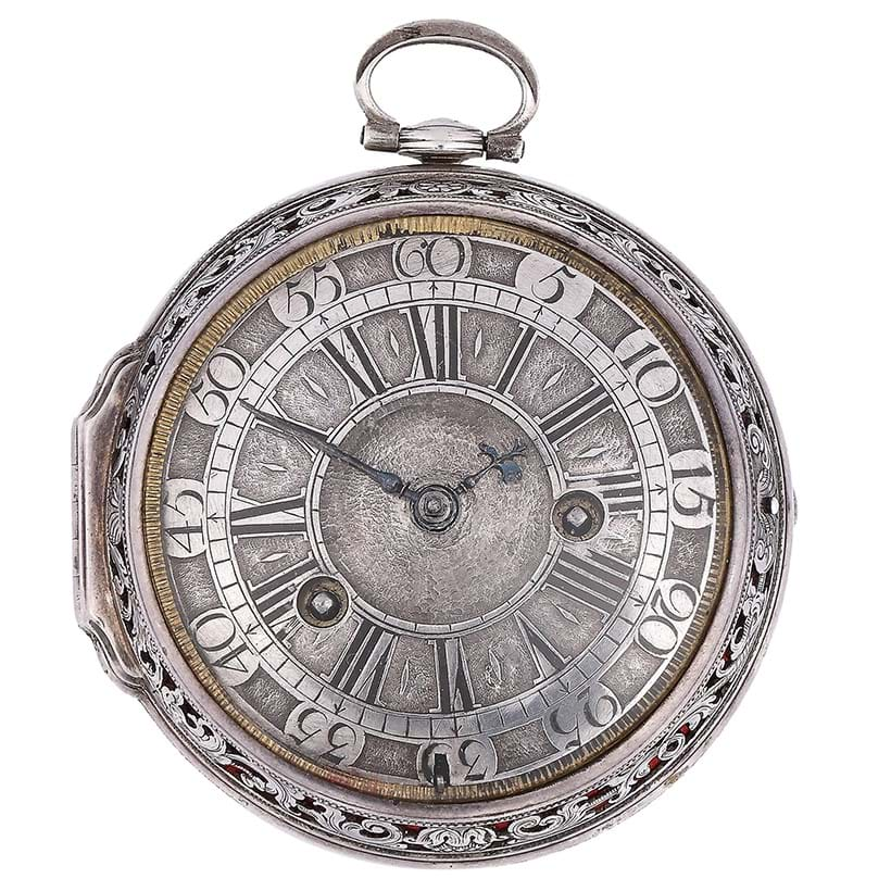 Inline Image - Lot 1101: A fine and Queen Anne verge hour striking clock-watch with champleve dial, Charles Gretton, London, circa 1707 | Est. £5,000-7,000 (+ fees)