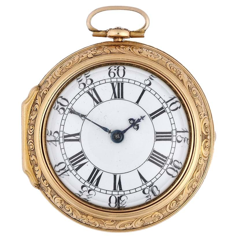 Inline Image - Lot 1244: A very fine George I gold repousse pair-cased pocket watch with cylinder escapement, George Graham, London, number 5438, 1732 | Est. £4,000-6,000 (+ fees)