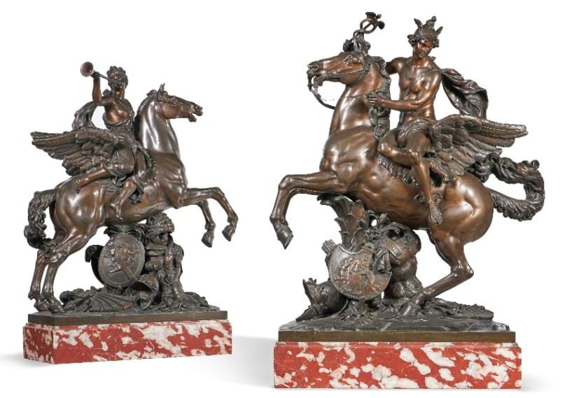 Inline Image - Lot 87: After Antoine Coysevox (1640-1720), A Substantial and Impressive Pair of Bronze Figures Of 'Mercure Et La Renommée- Montée Sur Pégase', Cast By Eugene Cornu, Mid 19th Century | Est. £40,000-60,000 (+ fees)