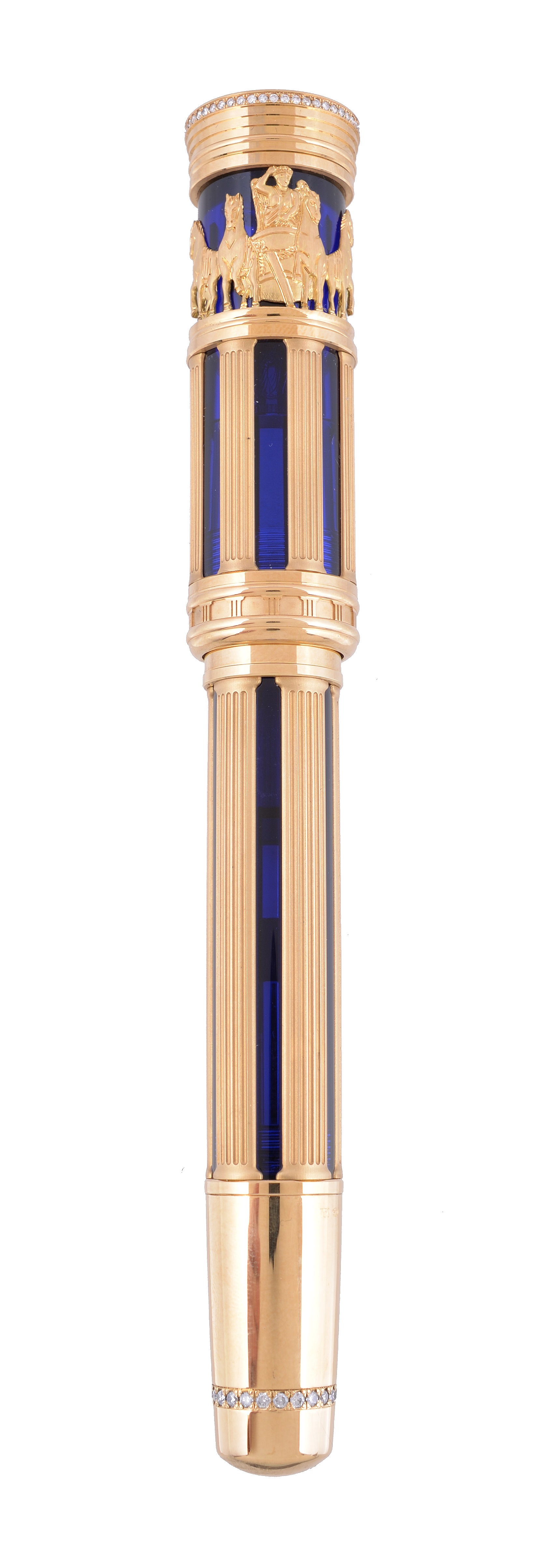 Montblanc, Brandenburger Tor, 89, a limited edition gold coloured, blue lacquer and diamond fountain pen, circa 2004
