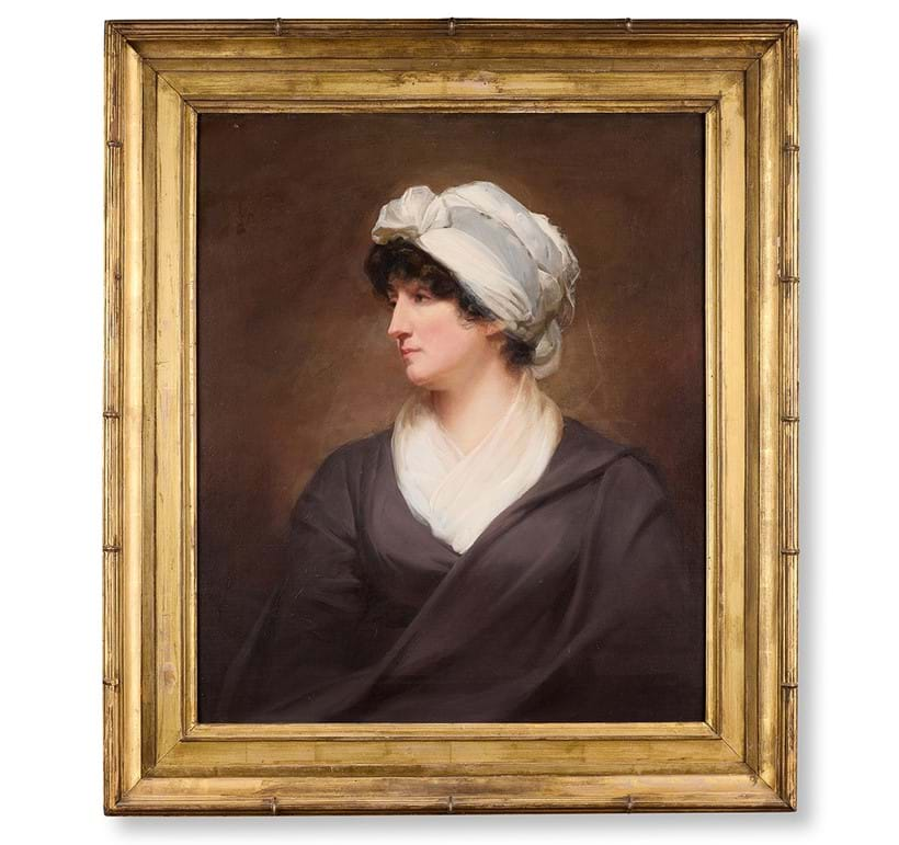 Inline Image - Lot 488: Sir Henry Raeburn (Scottish 1756 - 1823), 'Portrait of Katherine, Lady Mackenzie of Sleat (1754-1829), half length in a grey wrap and white turban, Oil on canvas | Est. £5,000-8,000 (+ fees)