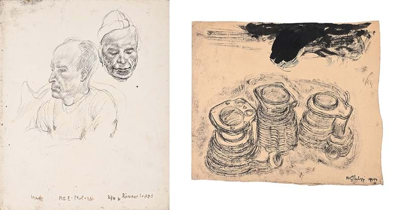 Inline Image - Lot 102: λ Sir Eduardo Paolozzi (British 1924-2005), 'Pioneer Corps Portraits', Pen and ink | Est. £500-800 (+ fees); Lot 103: λ Sir Eduardo Paolozzi (British 1924-2005), 'Mechanical Study', Ink | Est. £600-800 (+ fees)