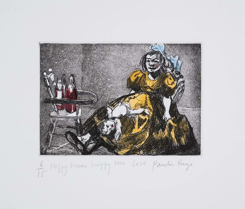 Inline Image - Lot 67: Paula Rego (1935-2022), ‘Untitled (not in Rosenthal)’, Etching with extensive handcolouring in watercolour, 2006, signed, dated | Est. £2,000-3,000 (+ fees)