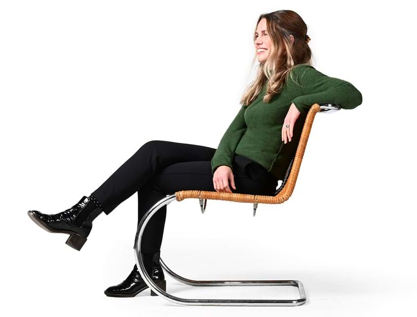 Inline Image - Gemma Sanders, Head of Modern Design and Decorative Art; sat on a 'MR10' chair by Ludwig Mies Van Der Rohe