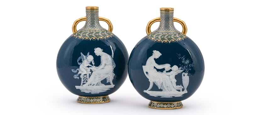 Inline Image - Lot 239: A fine pair of Minton pâte sur pâte moon flasks, by Marc-Louis Solon, late 19th or early 20th century | Est. £12,000-18,000 (+ fees)