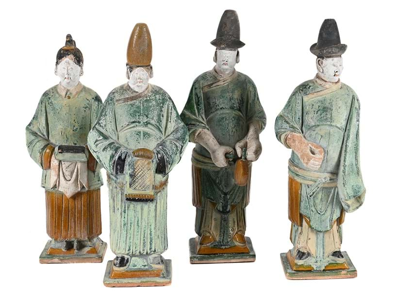 Inline Image - Lot 766: Four Chinese pottery figures of attendants, Ming Dynasty | Est. £400-600 (+ fees)