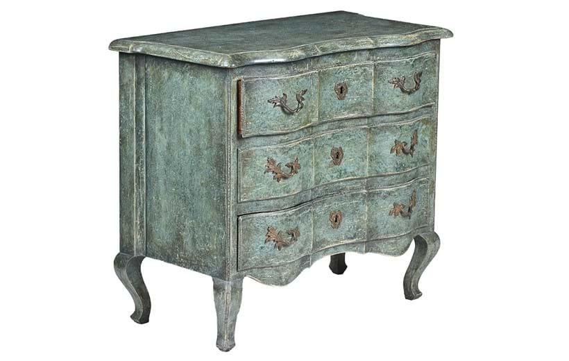 Inline Image - Lot 577: A French green painted serpentine commode, in 18th century style, 19th century and later | Est. £300-500 (+ fees)