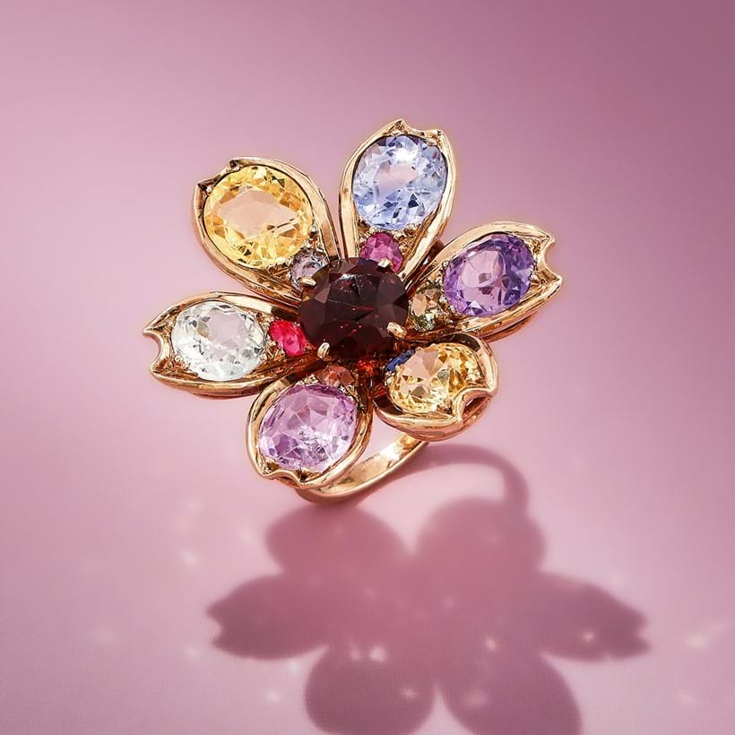 Inline Image - Lot 170: A multi coloured sapphire and gem set flower ring | Est. £1,000-1,500 (+ fees)