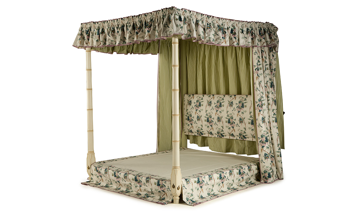 Lot 99 - A cream painted simulated bamboo four poster bed.jpg