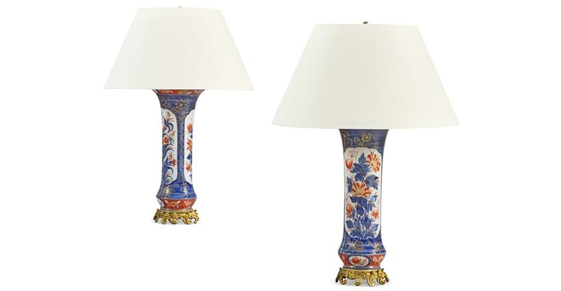 Inline Image - A pair of Imari porcelain gu shaped vases of large size, Japanese, 19th century, later ormolu mounted and wired as lamps | Est. £1,000-2,000 (+ fees)