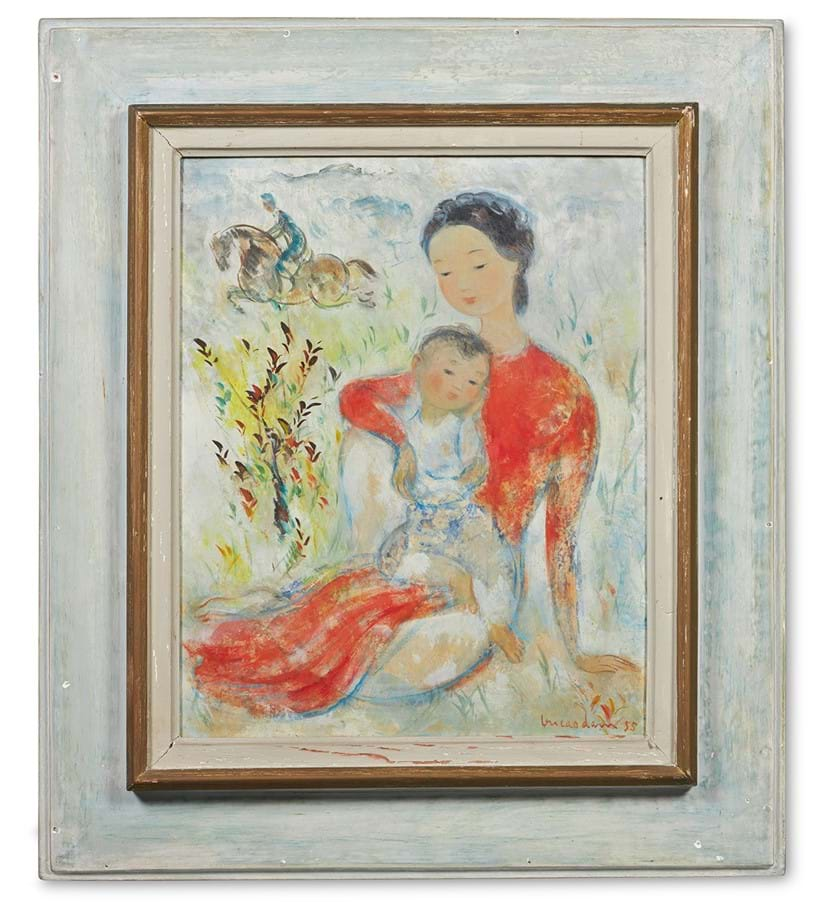 Inline Image - Lot 142: Vũ Cao Đàm (French/ Vietnamese 1908-2000), 'Mother and child with horse leaping', Oil on board | Est. £30,000-50,000 (+ fees)