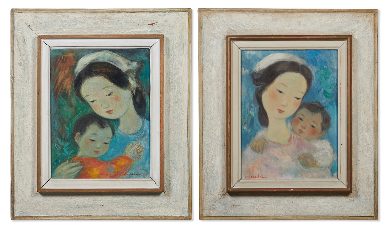Lot 143 & 144 - 'Mother holding baby in an orange tunic' and 'Mother and Child' by Vu Cao Dam.jpg