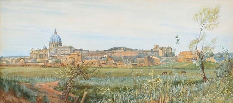 Inline Image - Lot 226: George Howard (British 1843 - 1911), 'Rome, View of St Peter's', Watercolour and white heightening | Est. £1,000-1,500 (+ fees)