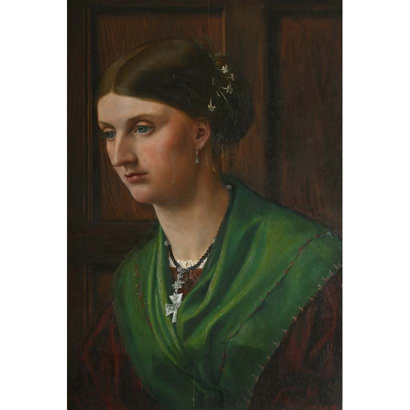 Inline Image - Lot 238: George Howard (British 1843 - 1911), 'Portrait of Rosalind, the artist's wife', Oil on board | Est. £2,000-3,000 (+ fees)