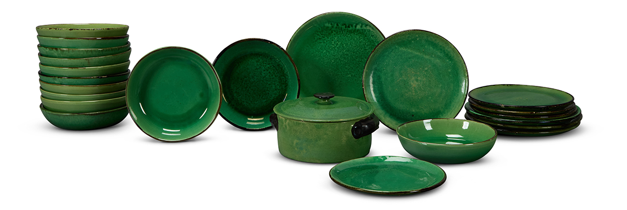 Sibyl Colefax & John Fowler auction - Lot 109 - A part dinner service of Mourre & Milon green glazed pottery.jpg