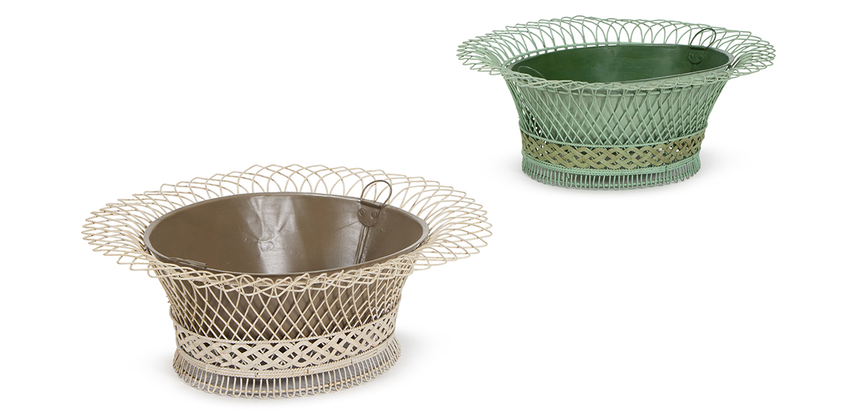 Sibyl Colefax & John Fowler auction - Lot 175 - two painted wirework planters.jpg